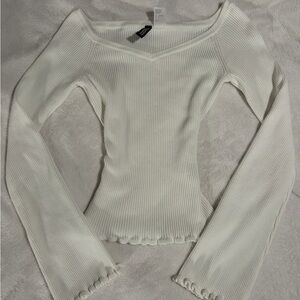 White Ribbed Off-Shoulder Top